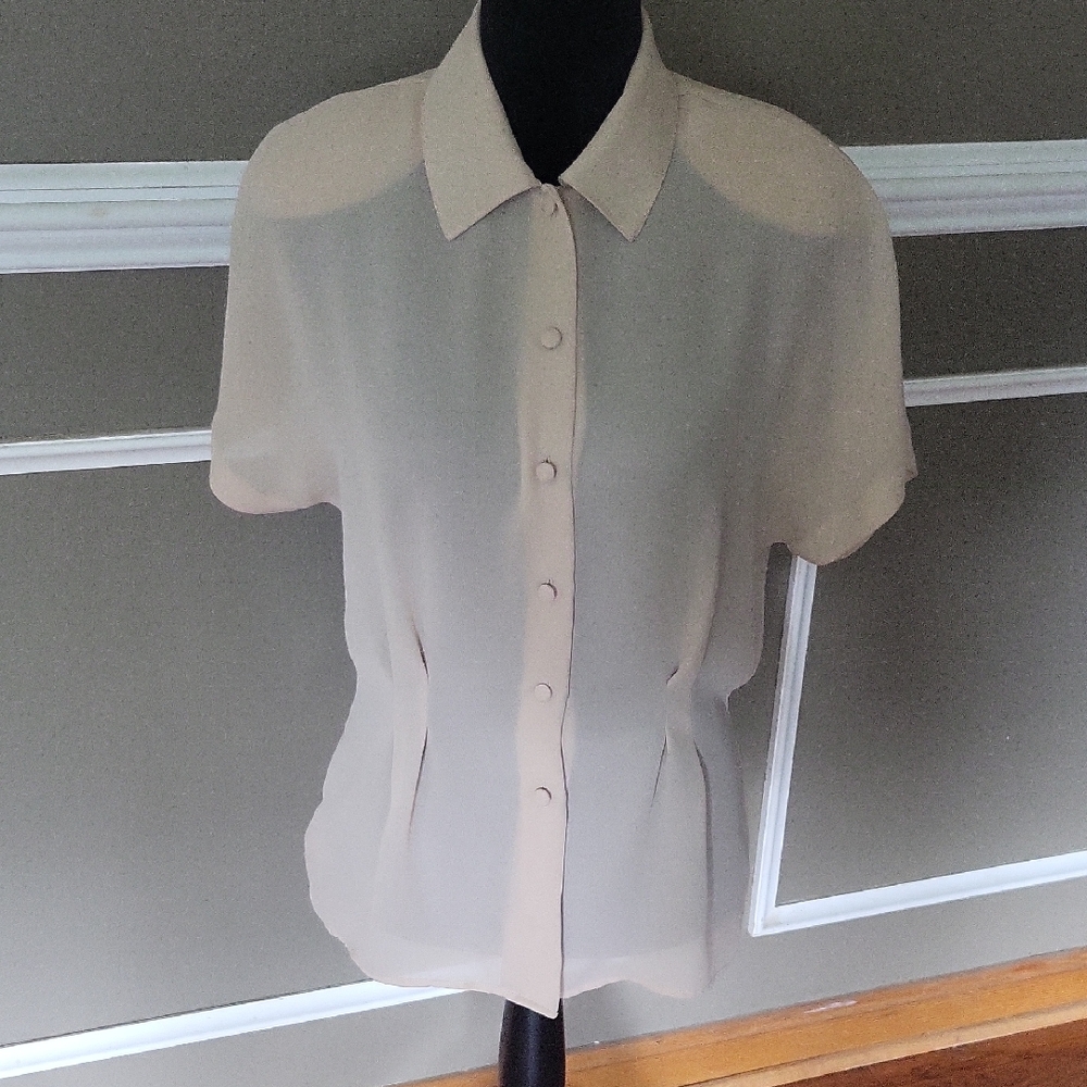 Vintage Rena Rowan Cream Button-Down Women's Blouse